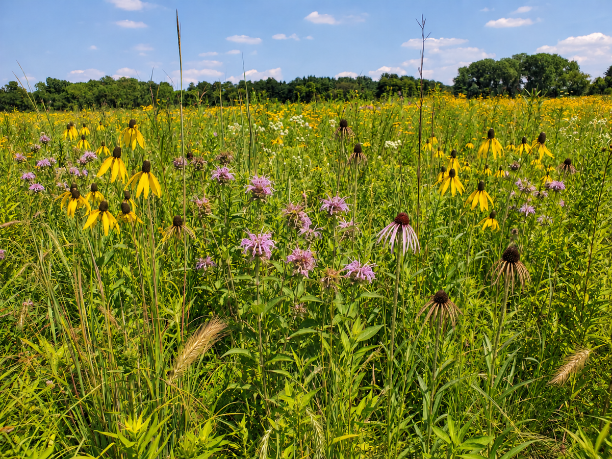Illustrative late-summer view of the Core foundation prairie.