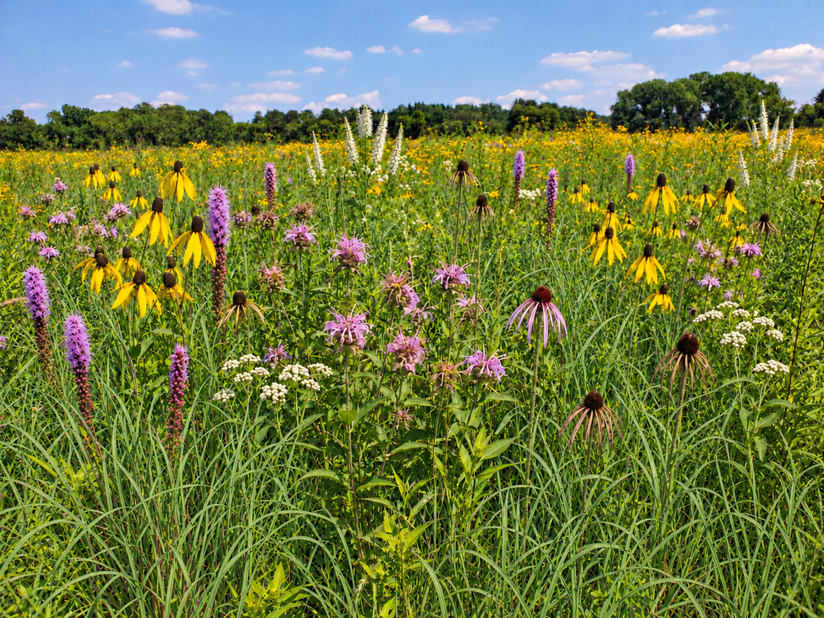 Representative edited midsummer view of the Shorter-Grass foundation plus Expanded Diversity; add-on sold separately.